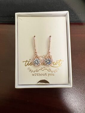 Rose Gold Teardrop CZ Dangle Earrings - Women Jewelry